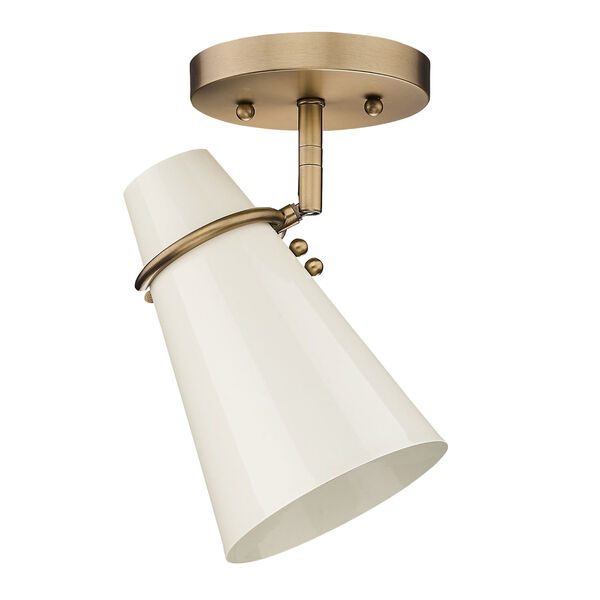 Reeva White and Modern Brass One-Light Semi-Flush Mount, image 1